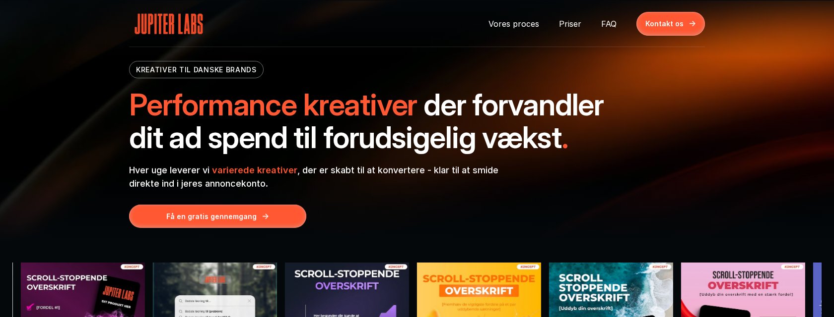 Jupiter Labs website — marketing bureau med BOLD visuelle kreativer